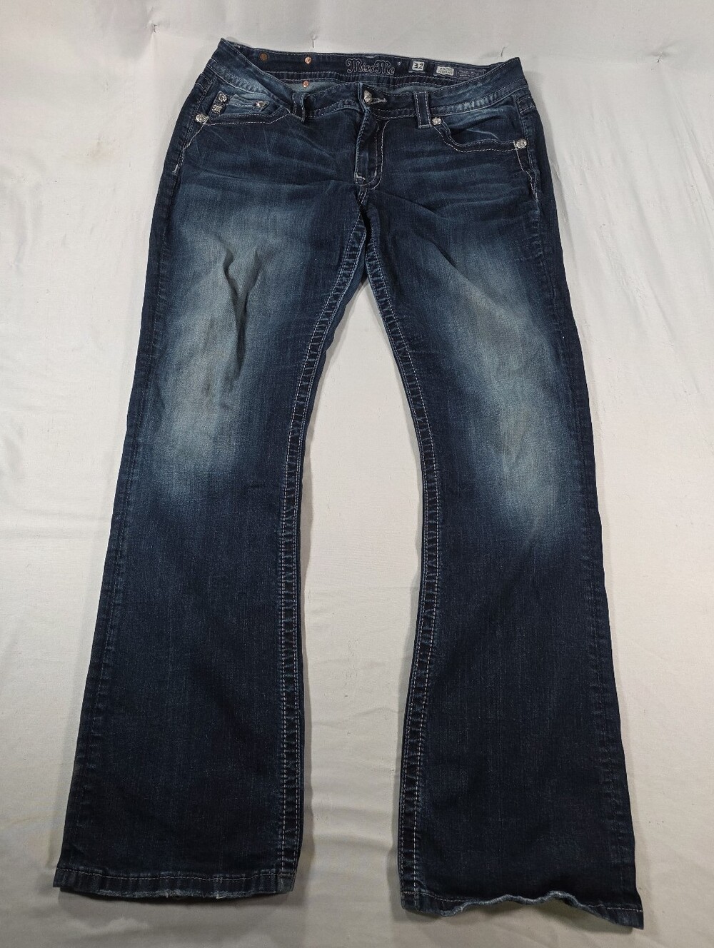 Miss Me Angel Wing Jeans Mid Rise Easy Boot Dark Wash Sequins Bling Women 32x33
